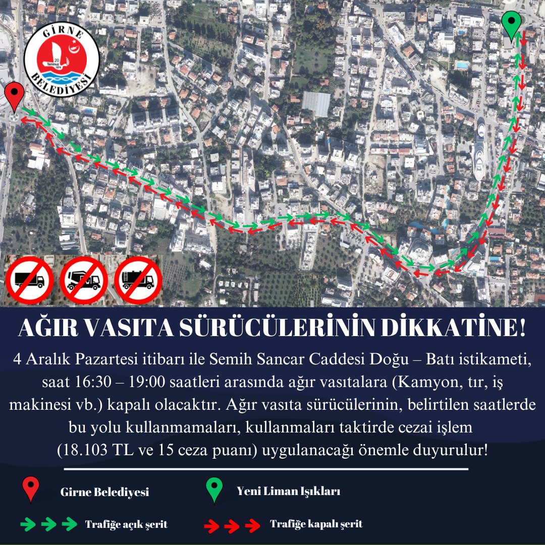 Girne’de ağır vasıta trafik kısıtlaması pazartesi başlıyor – BRTK